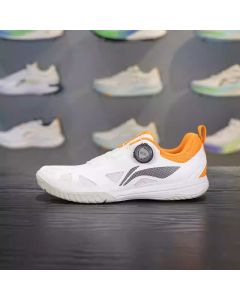Li-Ning Mage ESS Unisex Table Tennis Shoes, Breathable & Durable, White/Orange