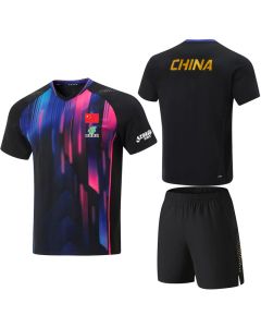 2025 Doha China National Team Black U Neck Ping Pong Uniform Quick Dry Custom Print