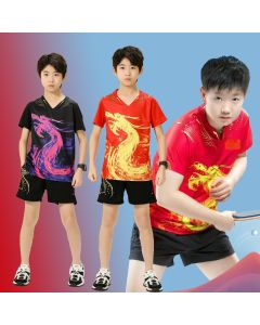 Kids Table Tennis Set Quick Dry Training Jersey Sun Yingsha Style red